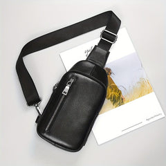 Men's Leather Sling Bag Backpack Outdoor Daypack Chest Pack Coffee