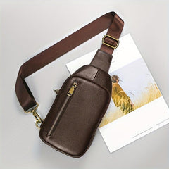 Men's Leather Sling Bag Backpack Outdoor Daypack Chest Pack Coffee