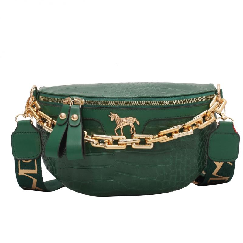 Crocodile Pattern PU Leather Chest Bag Chain Decor Shoulder Bag