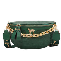 Crocodile Pattern PU Leather Chest Bag Chain Decor Shoulder Bag