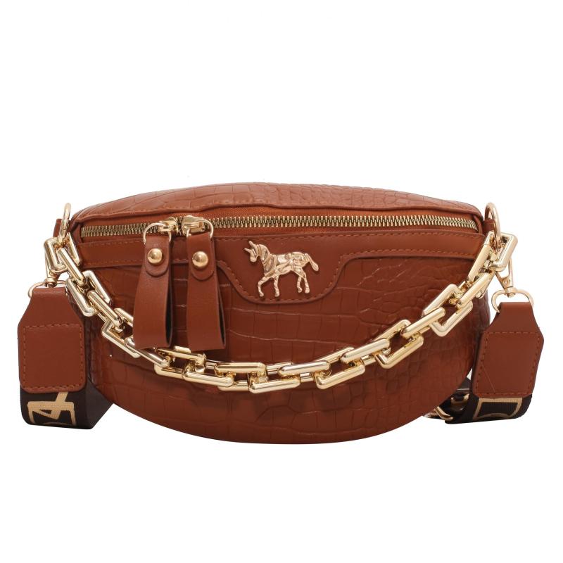 Crocodile Pattern PU Leather Chest Bag Chain Decor Shoulder Bag