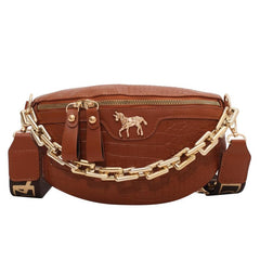 Crocodile Pattern PU Leather Chest Bag Chain Decor Shoulder Bag
