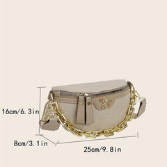 Crocodile Pattern PU Leather Chest Bag Chain Decor Shoulder Bag