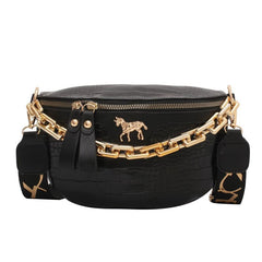 Crocodile Pattern PU Leather Chest Bag Chain Decor Shoulder Bag