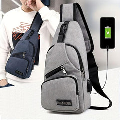 Men's Chest Bag USB Charging Canvas Messenger Bag