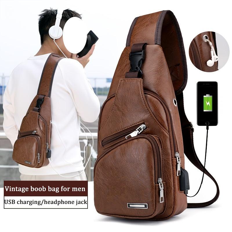 Multifunctional Chest Crossbody Bag with USB Charging Port & Headphone Jack