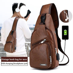 Multifunctional Chest Crossbody Bag with USB Charging Port & Headphone Jack