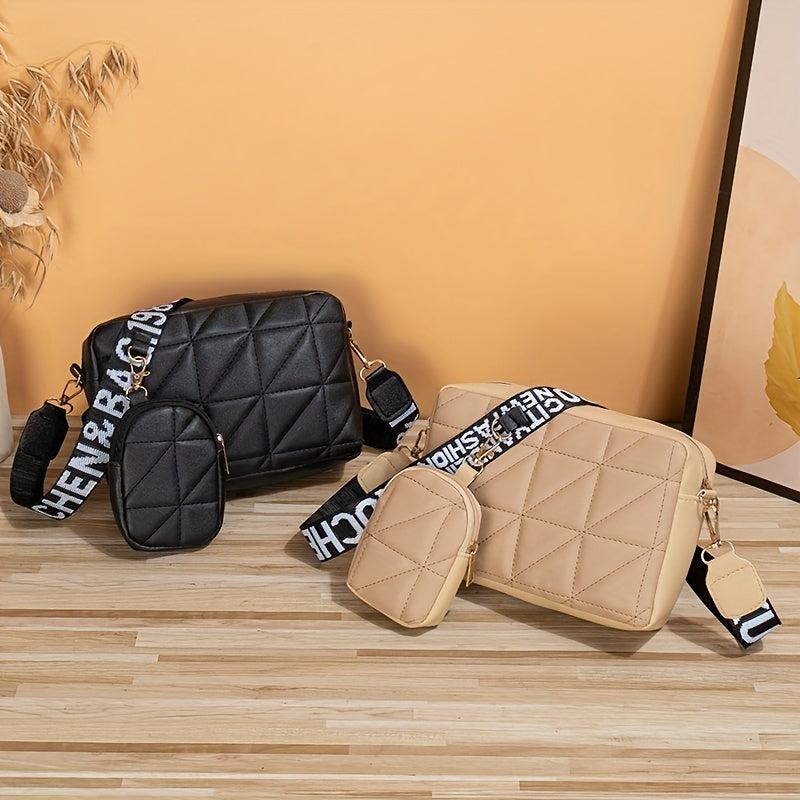 Quilted Crossbody Bag With Wide Shoulder Strap