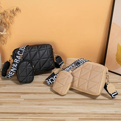 Quilted Crossbody Bag With Wide Shoulder Strap