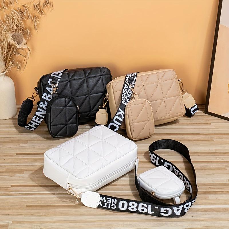 Quilted Crossbody Bag With Wide Shoulder Strap