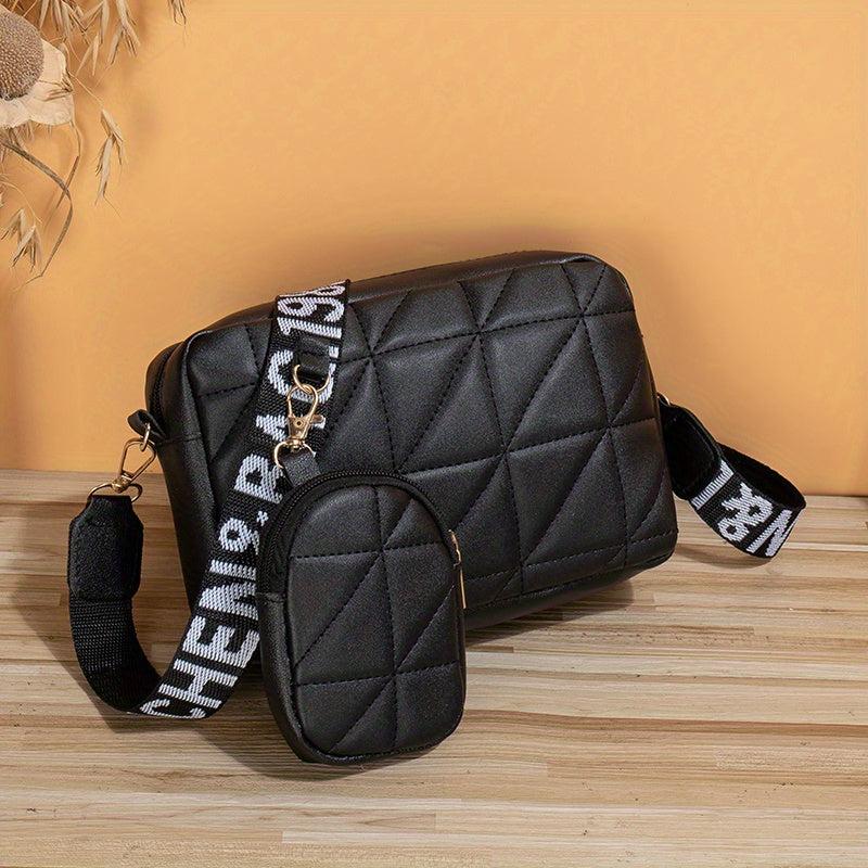 Quilted Crossbody Bag With Wide Shoulder Strap