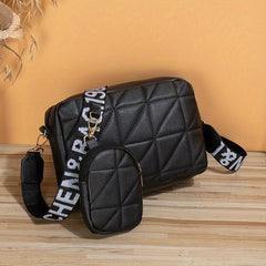 Quilted Crossbody Bag With Wide Shoulder Strap