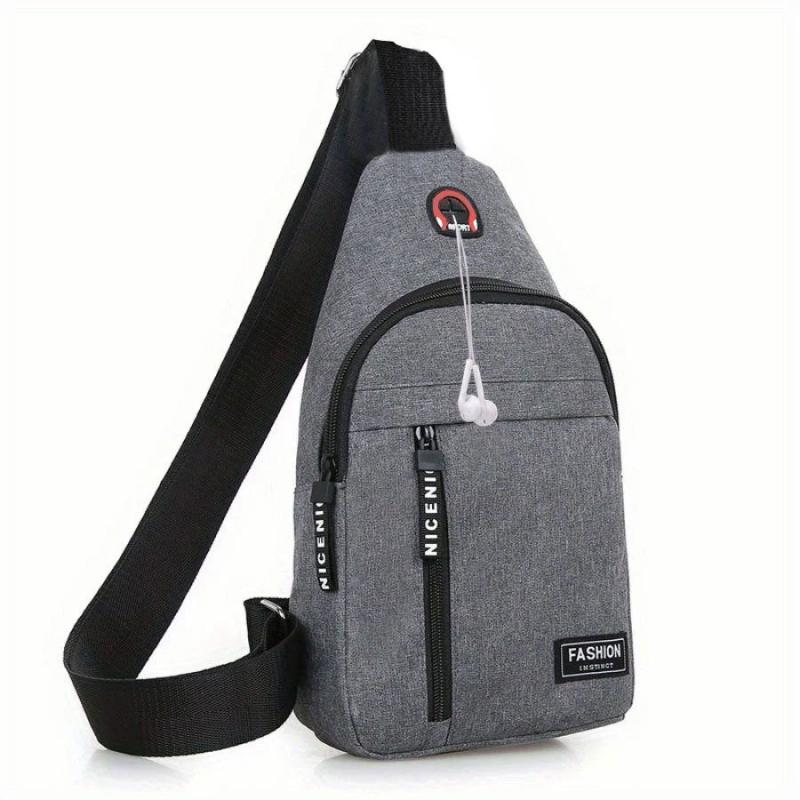 Canvas Chest Bag with Earphone Hole Outdoor Crossbody Bag
