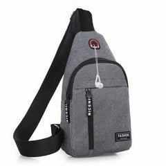 Canvas Chest Bag with Earphone Hole Outdoor Crossbody Bag