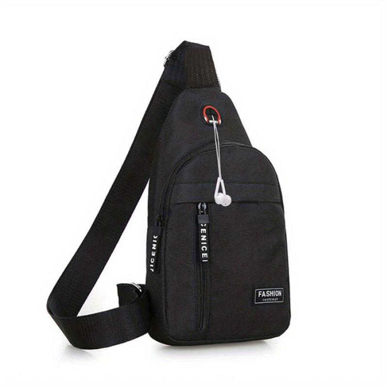Canvas Chest Bag with Earphone Hole Outdoor Crossbody Bag