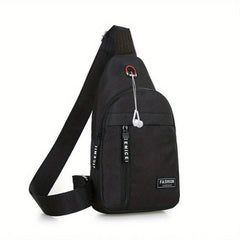 Canvas Chest Bag with Earphone Hole Outdoor Crossbody Bag