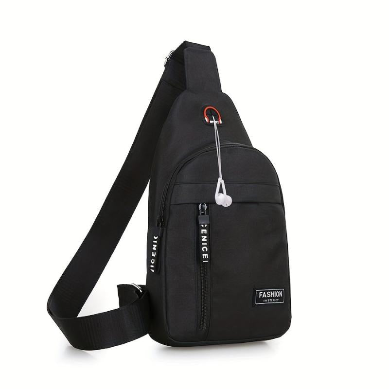 Canvas Chest Bag with Earphone Hole Outdoor Crossbody Bag
