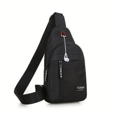 Canvas Chest Bag with Earphone Hole Outdoor Crossbody Bag
