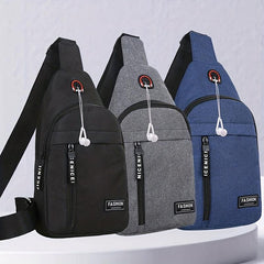 Canvas Chest Bag with Earphone Hole Outdoor Crossbody Bag
