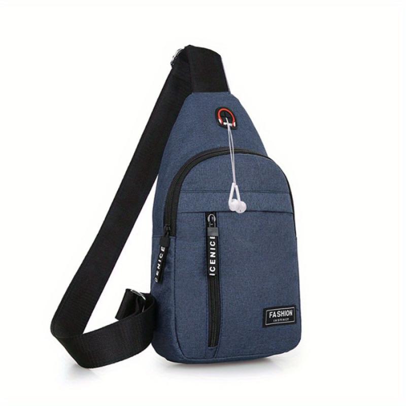 Canvas Chest Bag with Earphone Hole Outdoor Crossbody Bag