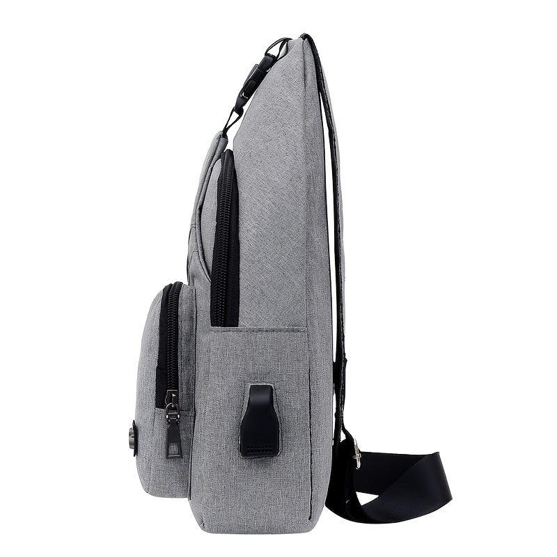 Men's Canvas Bag USB Charging Chest Backpack Shoulder Messenger Bag