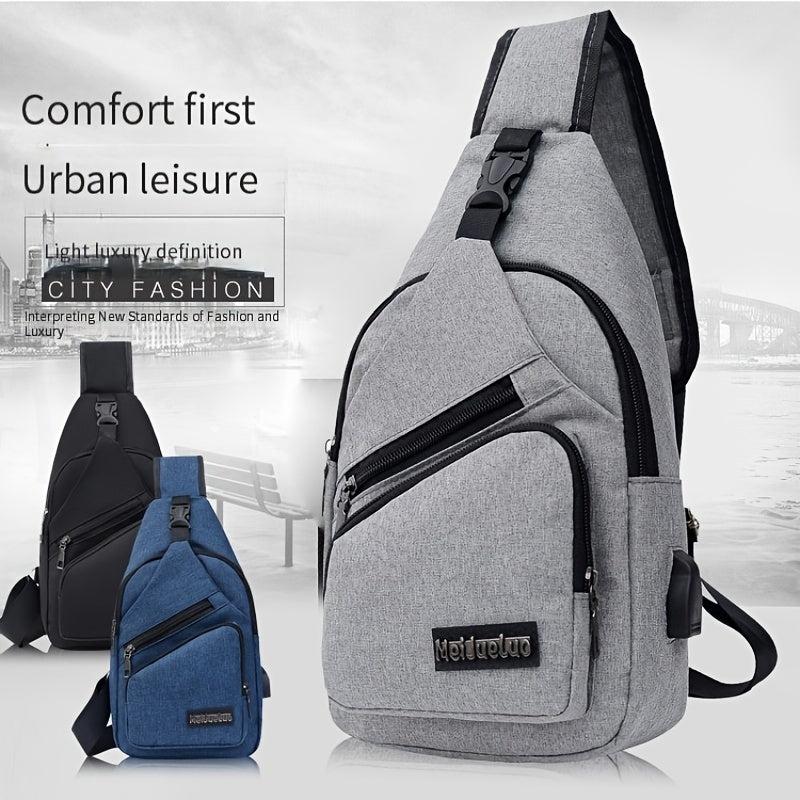Men's Canvas Bag USB Charging Chest Backpack Shoulder Messenger Bag
