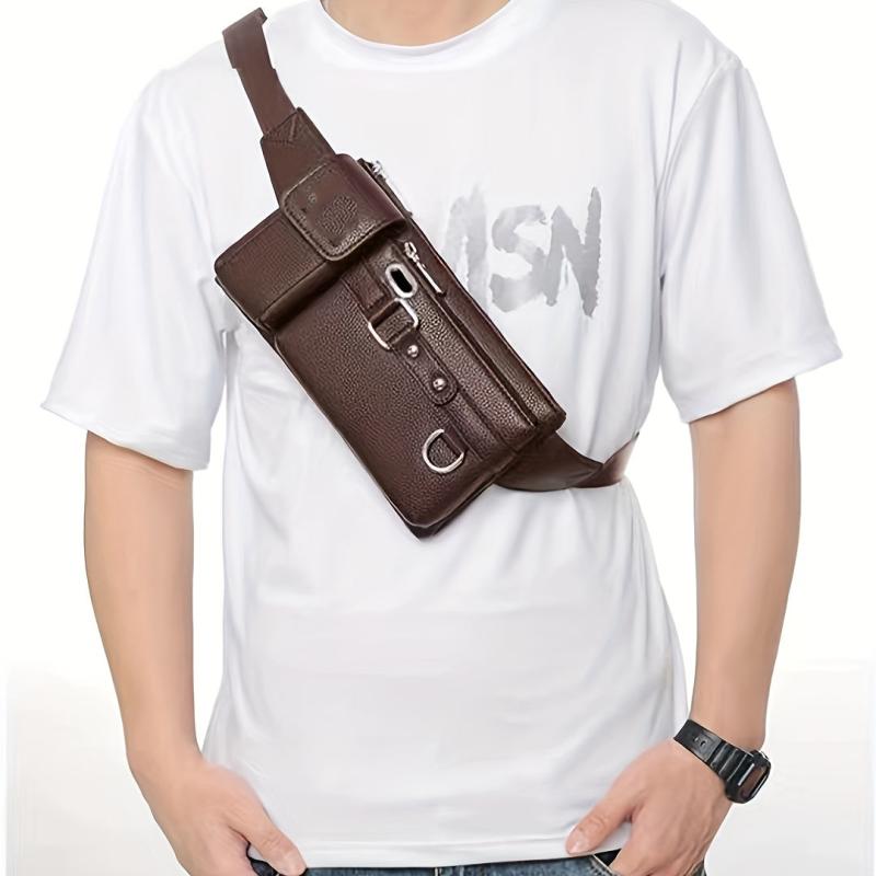 Men's Waterproof Leather Chest Bag Business Wear resistant Strap