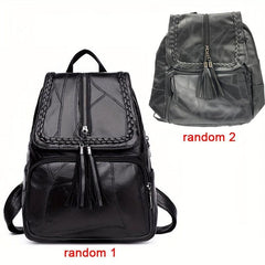 Women's Flap Backpack Tassel Decor PU Daypack Casual Travel School Bag