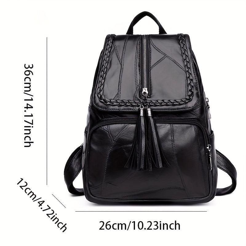 Women's Flap Backpack Tassel Decor PU Daypack Casual Travel School Bag