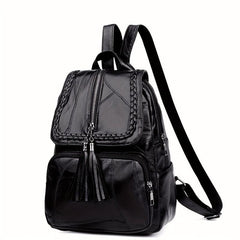 Women's Flap Backpack Tassel Decor PU Daypack Casual Travel School Bag
