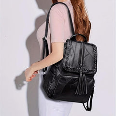 Women's Flap Backpack Tassel Decor PU Daypack Casual Travel School Bag