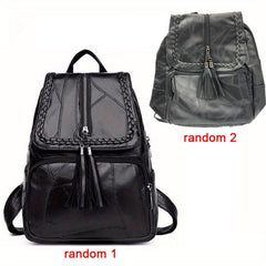 Women's Flap Backpack Tassel Decor PU Daypack Casual Travel School Bag