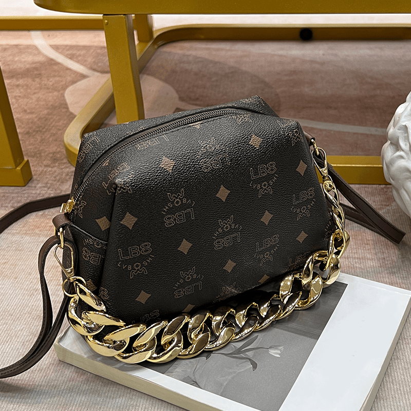 Vintage Printed Crossbody Bag Stylish Messenger Bag with Chain Handle
