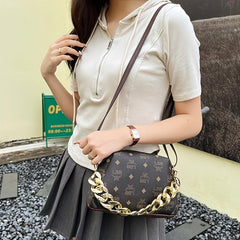Vintage Printed Crossbody Bag Stylish Messenger Bag with Chain Handle