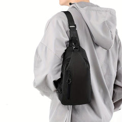 Casual Messenger Bag Men's Large Capacity USB Charging Chest Bag