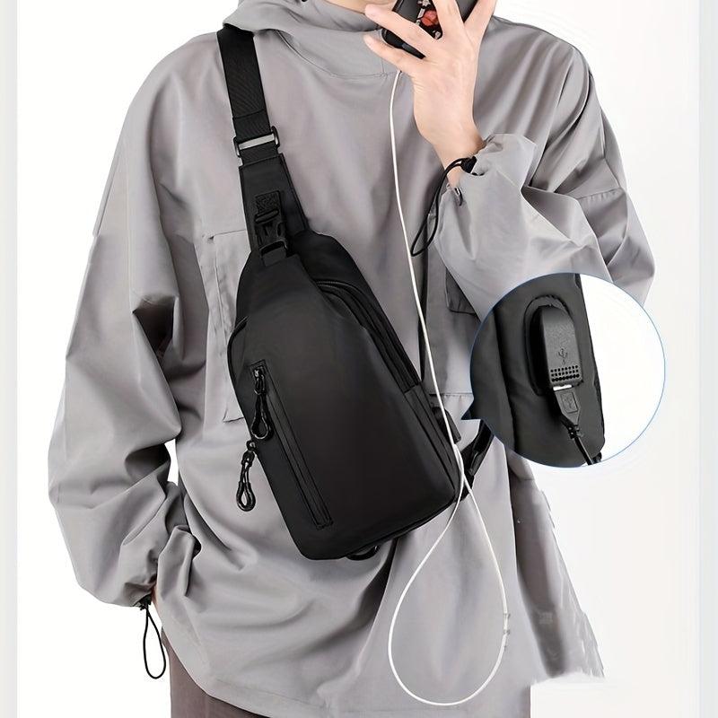Casual Messenger Bag Men's Large Capacity USB Charging Chest Bag