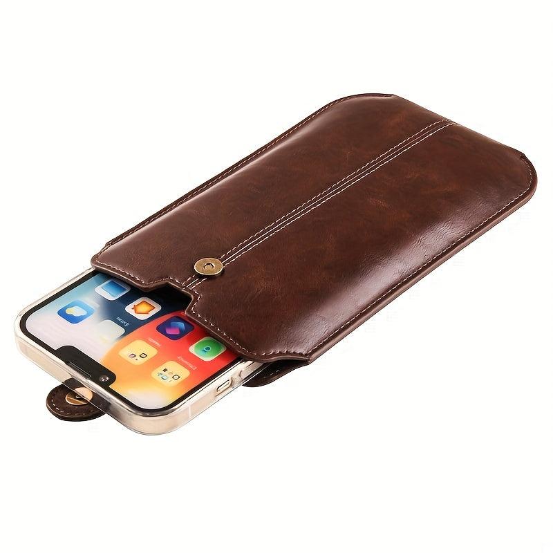 Men's PU Leather Waist Bag Mobile Phone Bag Outdoor Sports Hanging Waist Bag