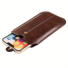 Men's PU Leather Waist Bag Mobile Phone Bag Outdoor Sports Hanging Waist Bag