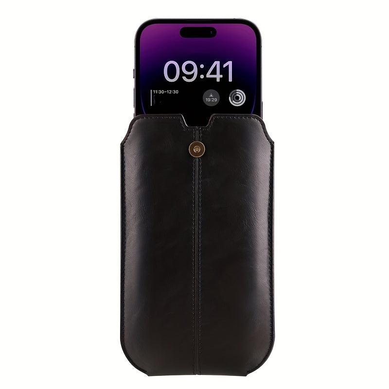 Men's PU Leather Waist Bag Mobile Phone Bag Outdoor Sports Hanging Waist Bag