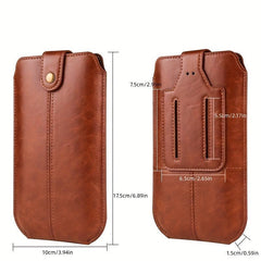 Men's PU Leather Waist Bag Mobile Phone Bag Outdoor Sports Hanging Waist Bag
