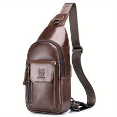 Captain Men's Leather Retro Breast Bag Large Capacity Functional Messenger Bag