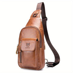 Captain Men's Leather Retro Breast Bag Large Capacity Functional Messenger Bag