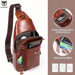Captain Men's Leather Retro Breast Bag Large Capacity Functional Messenger Bag