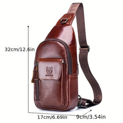 Captain Men's Leather Retro Breast Bag Large Capacity Functional Messenger Bag