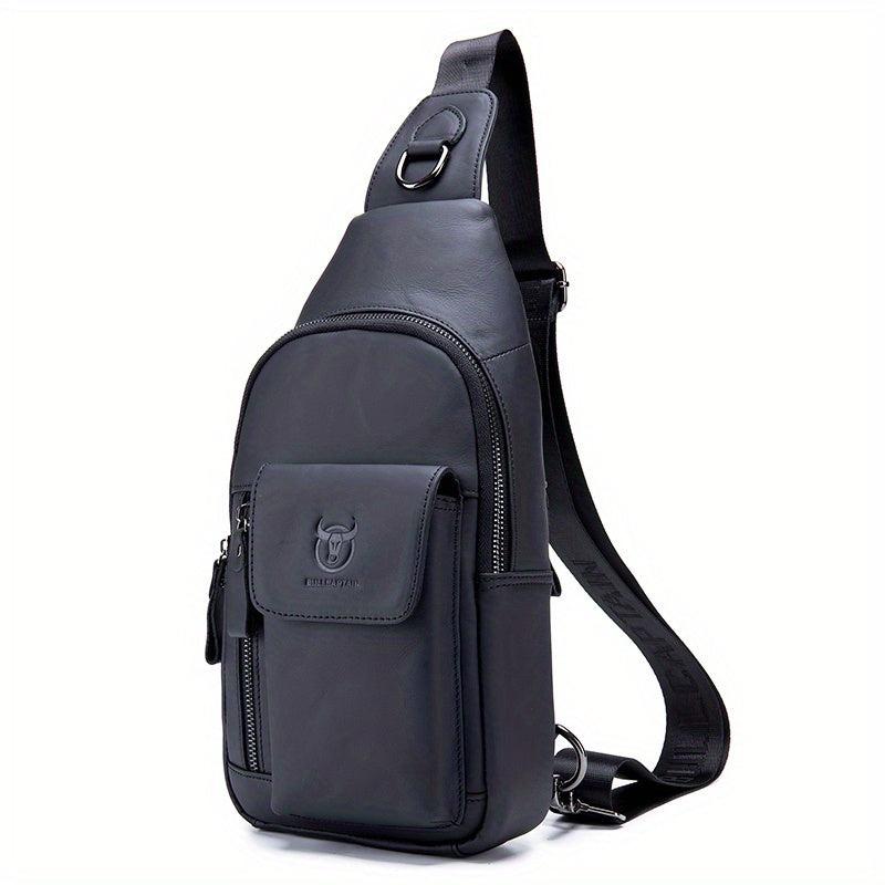 Captain Men's Leather Retro Breast Bag Large Capacity Functional Messenger Bag