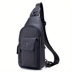 Captain Men's Leather Retro Breast Bag Large Capacity Functional Messenger Bag