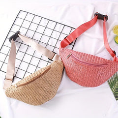 Summer Woven Mini Waist Bag Straw Woven Bag