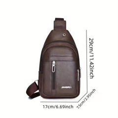Men's Leather Crossbody Bag with Earphone Hole Double Layer Messenger Bag