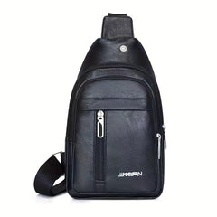 Men's Leather Crossbody Bag with Earphone Hole Double Layer Messenger Bag