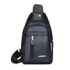 Men's Leather Crossbody Bag with Earphone Hole Double Layer Messenger Bag